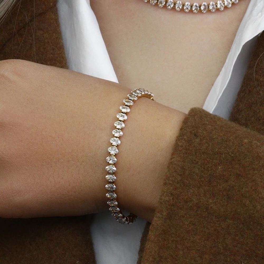 ◾️18K Gold Plated Shiny Marquise 3A Oval Cubic Zirconia Tennis Chain Bracelet